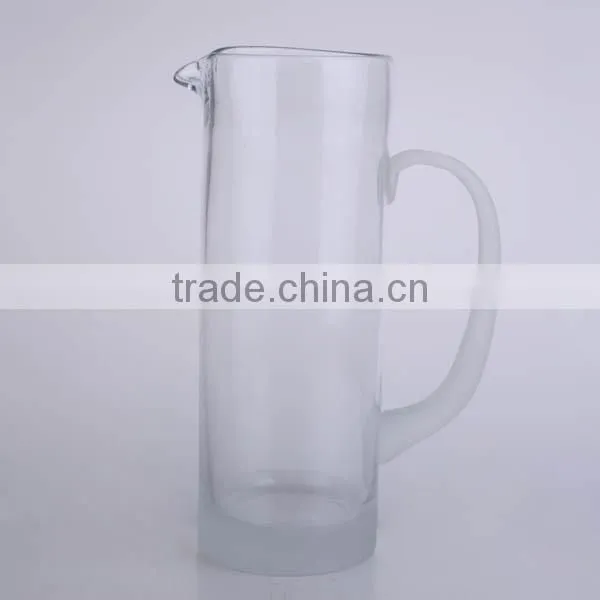 hand blown beverage glass pitcher with pickling bottom and handle