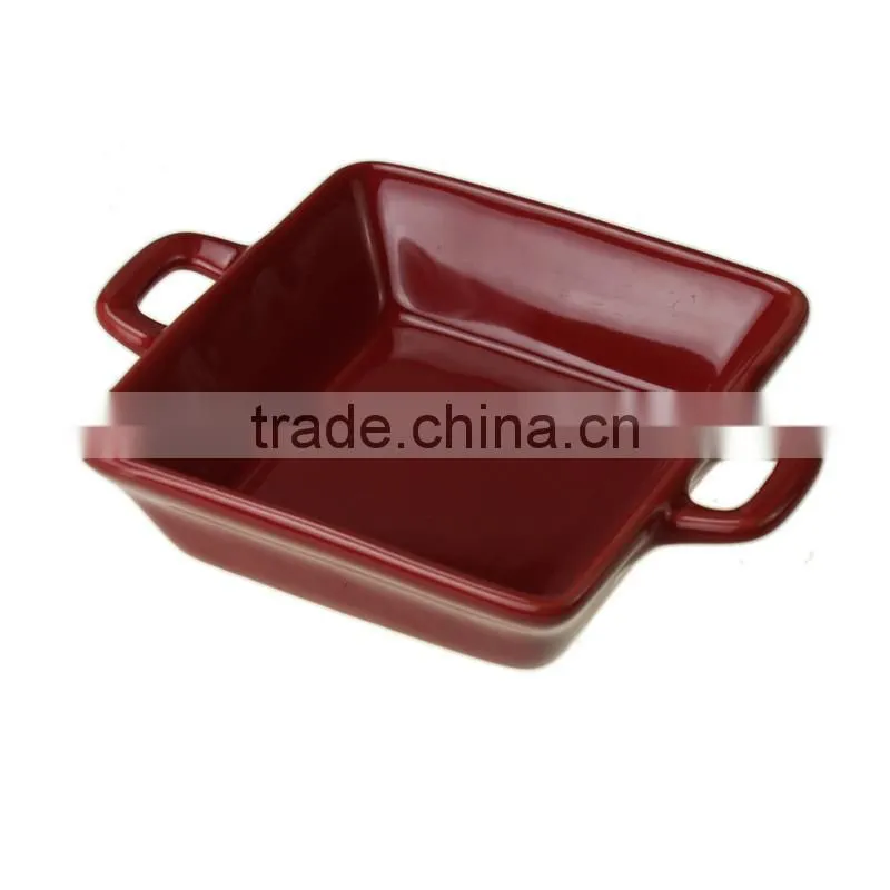 6.7"custom square ceramic bakeware with handles