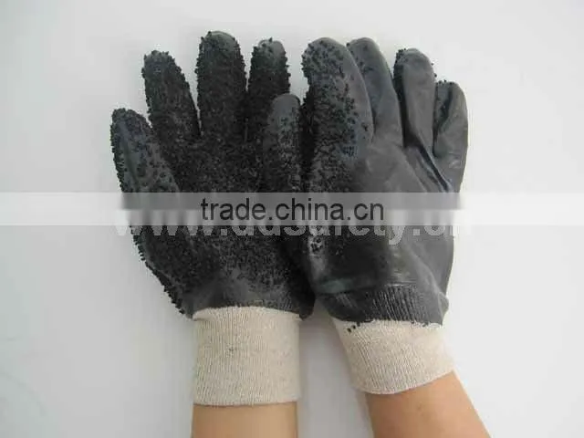 DDSAFETY Hot Sale Black PVC Rough Finished Only On Palm Gloves