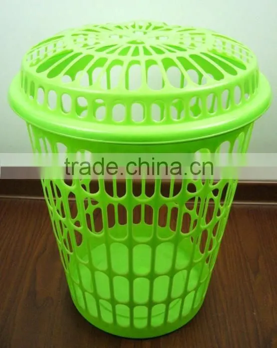 Round plastic laundry basket hamper with lid
