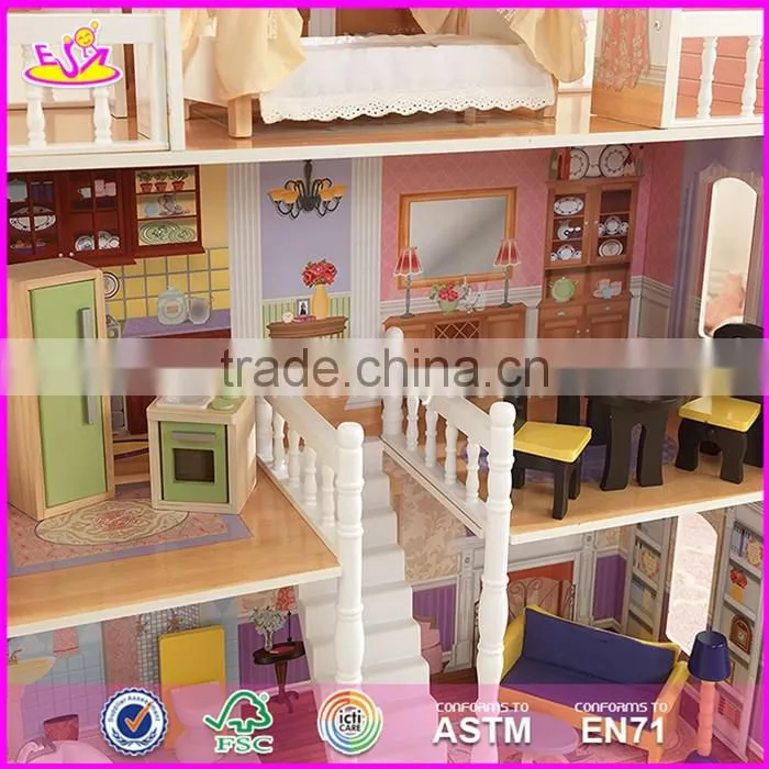 2017 New design girls miniature toys wooden doll house kits W06A083