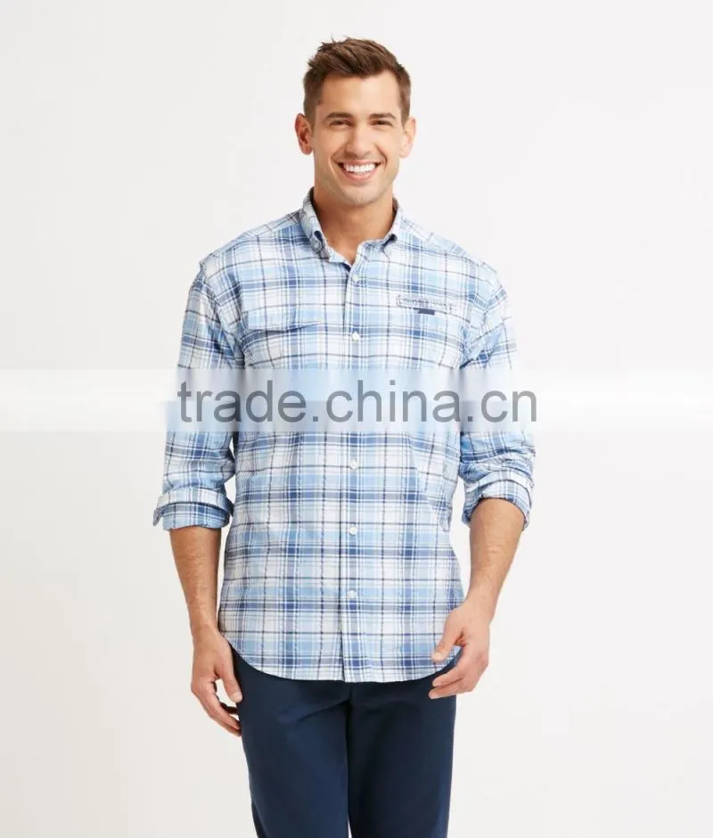 Outdoor hiking shirt UVA UVB protection fishing shirts plaid fish shirt