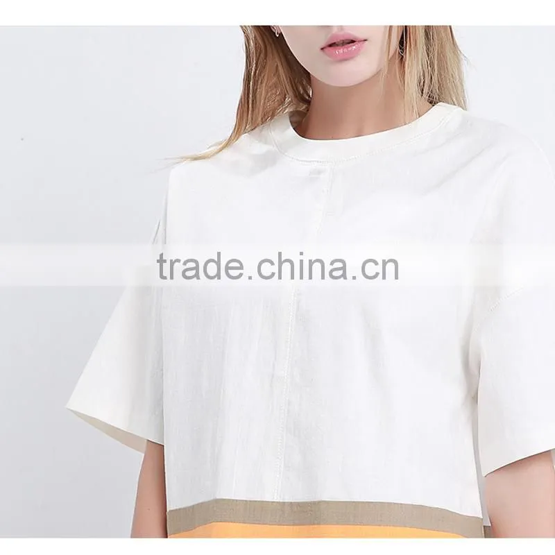 New Fashionable High Quality Comfortable with stripe split ladies linen fabric blouse