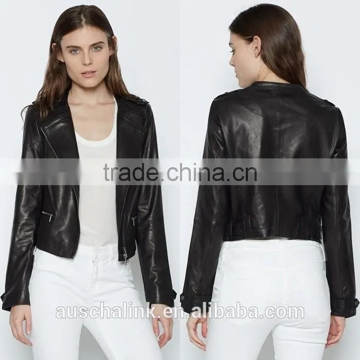latest fashion design women leather jacket customized 2016