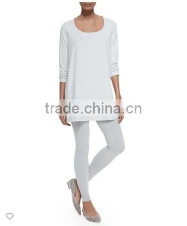 Scoop neckline longline women's tees/Hem falls to upper thigh Loose fit t shirt for ladies