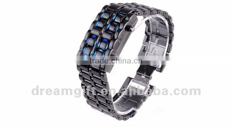 hotsale LED watch iron samurai lava style led watches black and silver color
