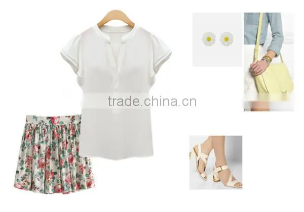 Apricot Pink and white comfortable and breathable t shirt wholesale short sleeve t shirt ladies blouse
