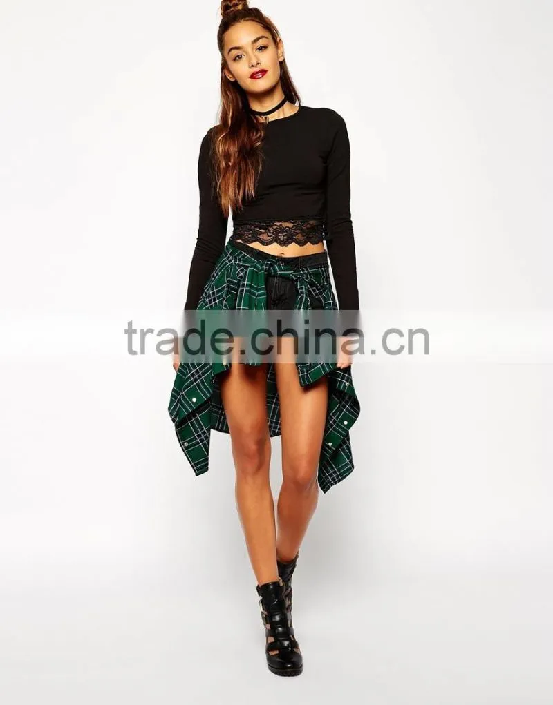 Top with Long Sleeves and Lace Trim Hem china products