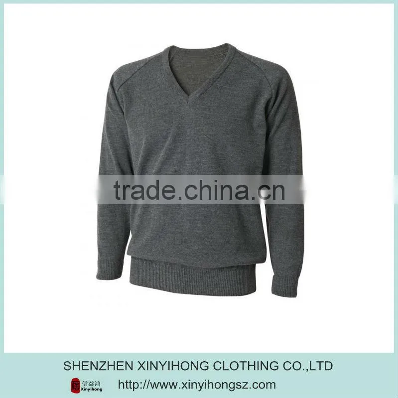Classic Gray Color V-Neck Long Sleeve Cotton Mens Golf Knitwear