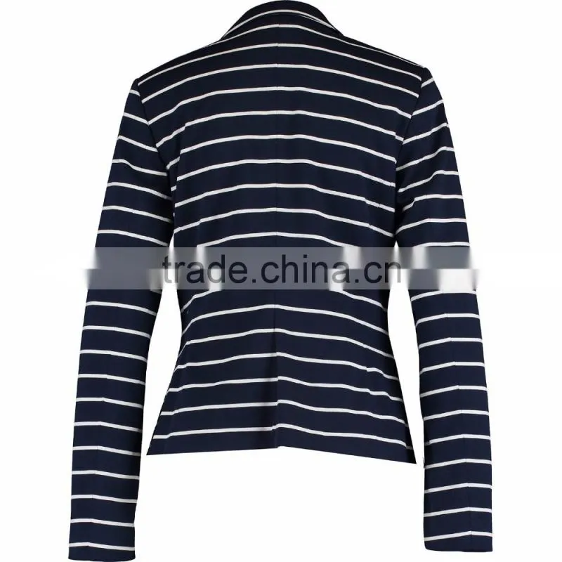Stylish Model Women Slim Fitted Navy & White Stripe Blazer Wholesale