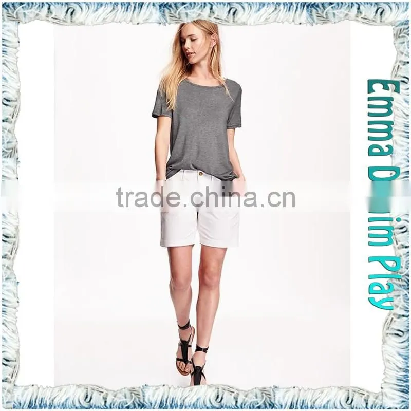 Hot Grey Stretch Soft Fabric Loose Fitness Womens Big Wide Neck Short Sleeve T-Shirts