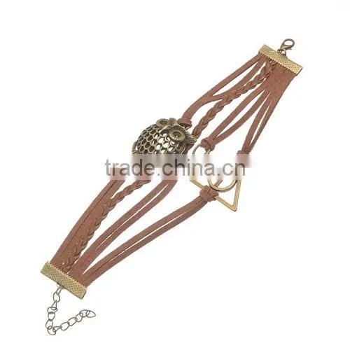 Velvet Braiding Bracelets Coffee W/Antique Bronze Infinity Symbol & Owl & Triangle Findings Halloween Ornaments 19cm