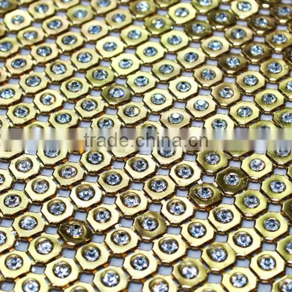 New design Hotfix rhinestone metal mesh Gold color for garment shoes