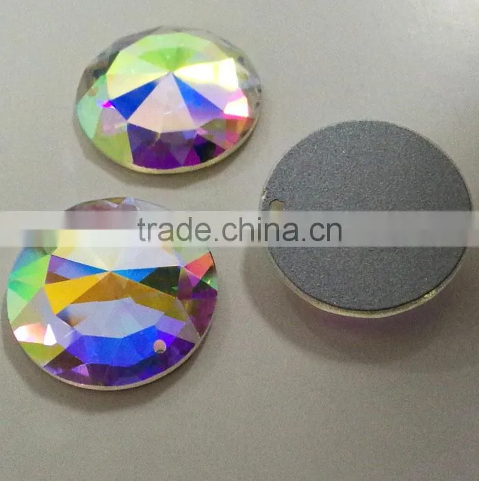 crystal AB glass Flat back no Hotfix crystal element brilliant round Flat back stone with two holes