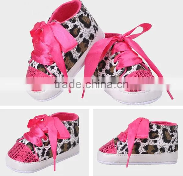 new design leopard sequins print baby girl shoes