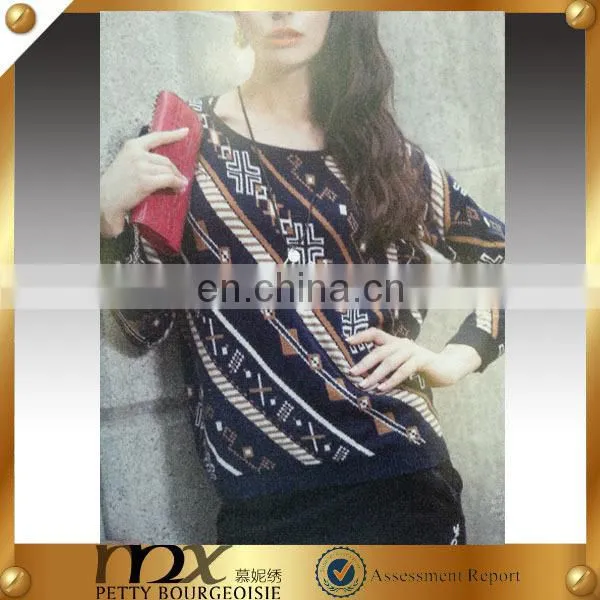 Hot sale round collar red black striped sweater