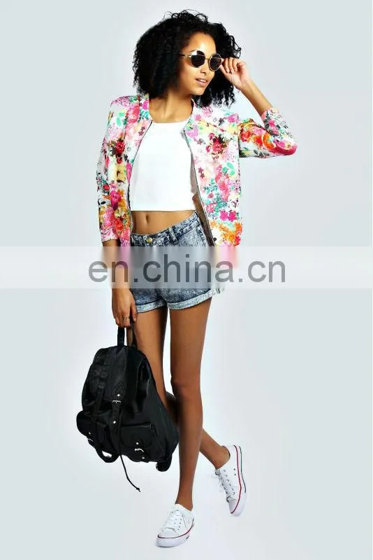 clothes garment Floral printed Jacket/womens new jacket/clothing supplier china/wholesale lastest apparel model-cp352