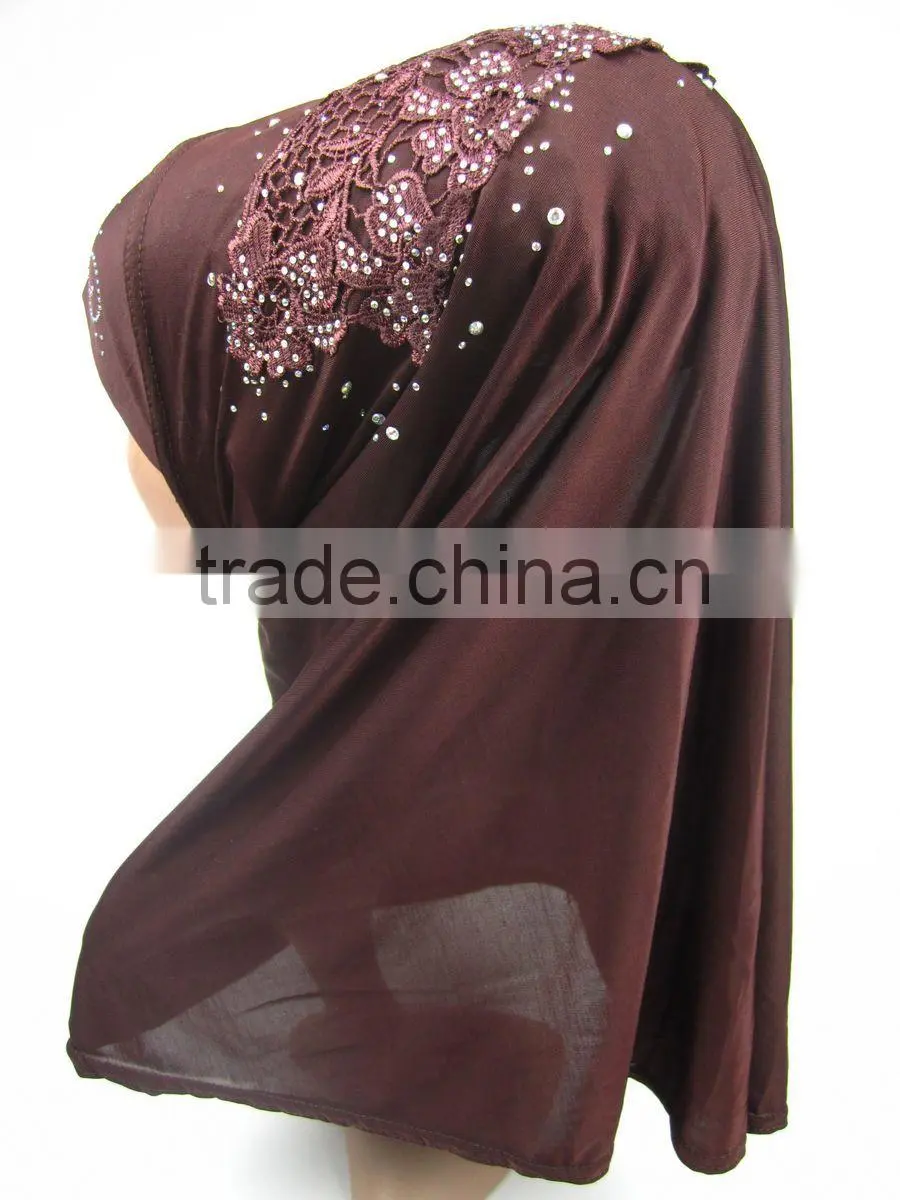 Latest design spring Applique MUSLIM HIJAB with 12colors islamic flower headscarf shawl