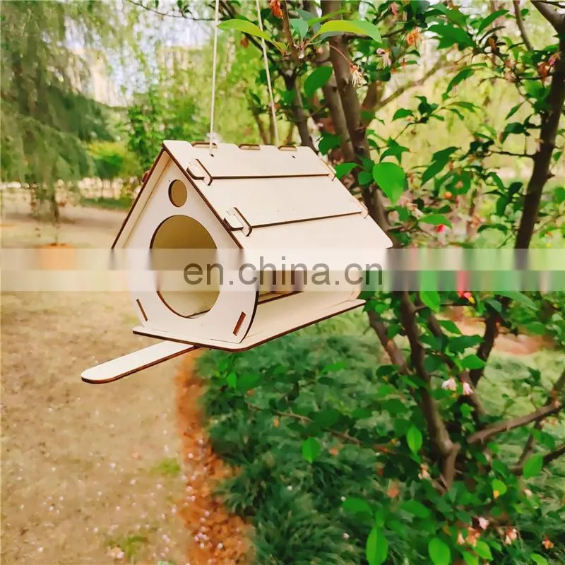 Wooden DIY unfinished birdhouse Wood Toys Bird House For Kid Children Education for outdoor