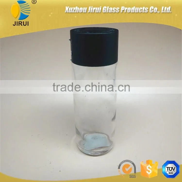 250ml glass water bottle with black cap