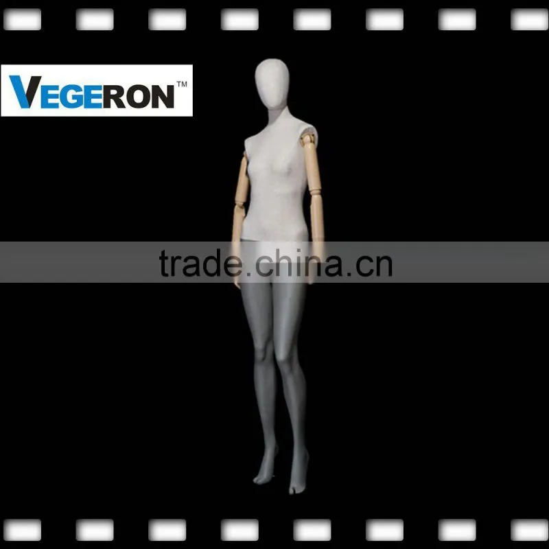 full body egg head abstract fiberglass female mannequin with wooden flexible arms flexible mannequin