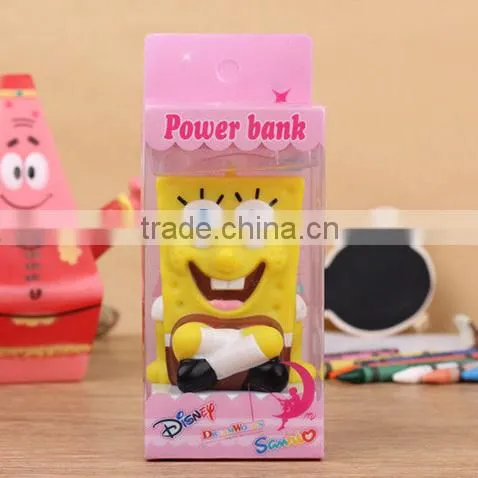 Cartoon spongebob 2600mah portable power bank rohs battery charger