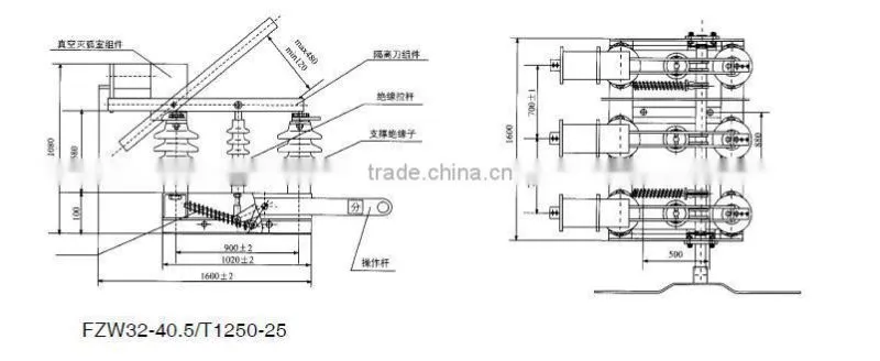 FZW32-40.5(RD)/T1250-25, FZW32-12/T630-20 Outdoor Pole-mounted Vacuum Load Switch