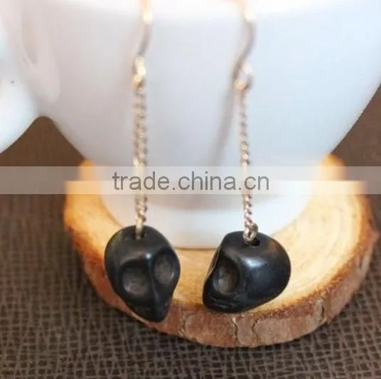 Wholesale hand carved South Jade human cute skull pendant earrings