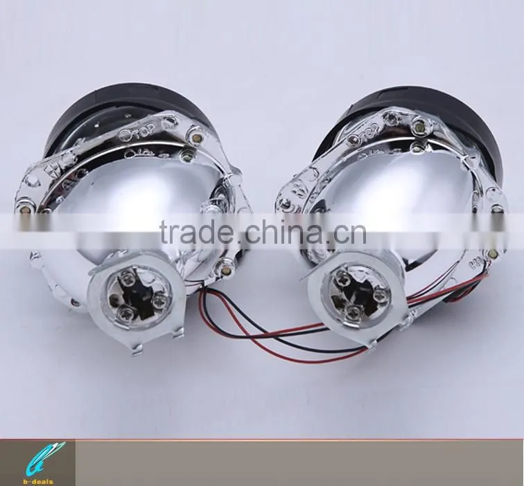 2.5 inch H1 H7 H4 hid projector lens with yellow white colors smd angel eyes