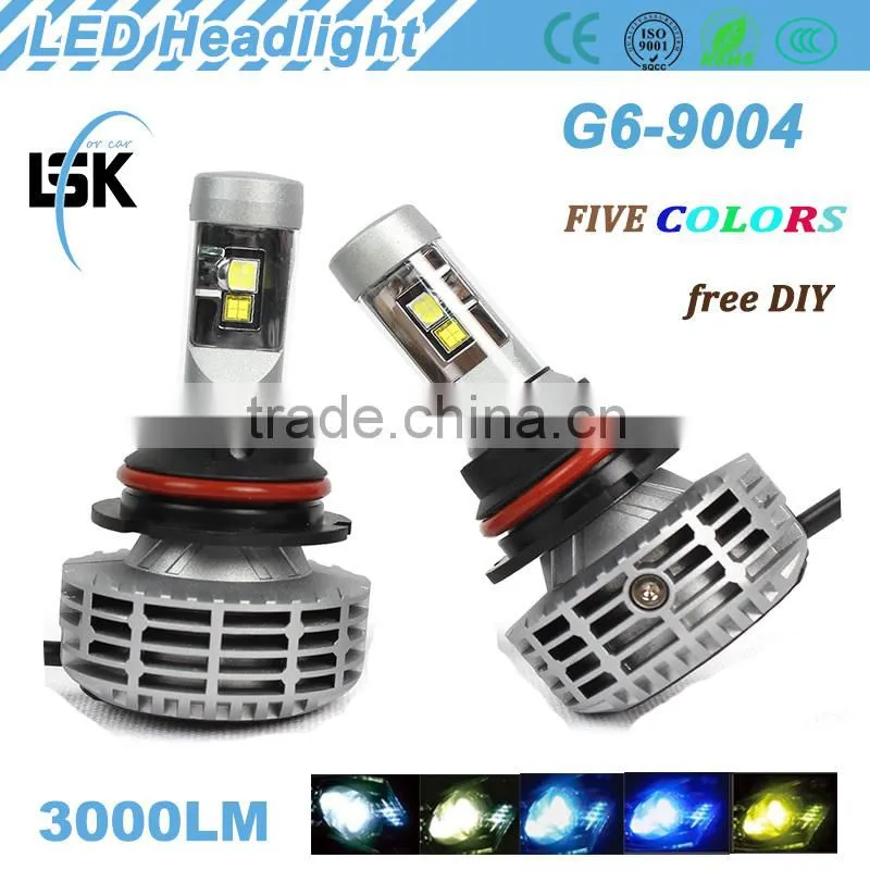 g6 led headlight Strong powerful light 3000lm 12v-24v auto led headlight 38w with five colors DIY freely