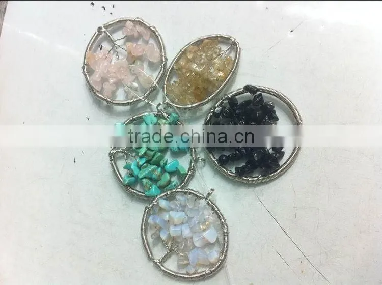 Ladies' Necklace the Tree of Life Gemstone Pendant Blessing Beads Charms SCC0329