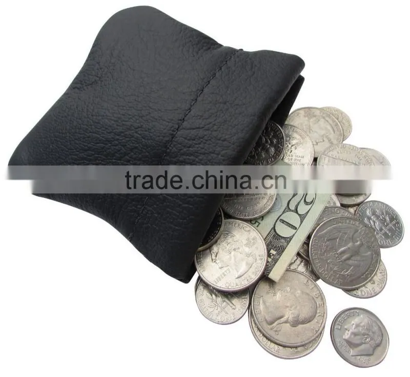 New mens womens leather squeeze change holder money clip coin pouch / purse custom