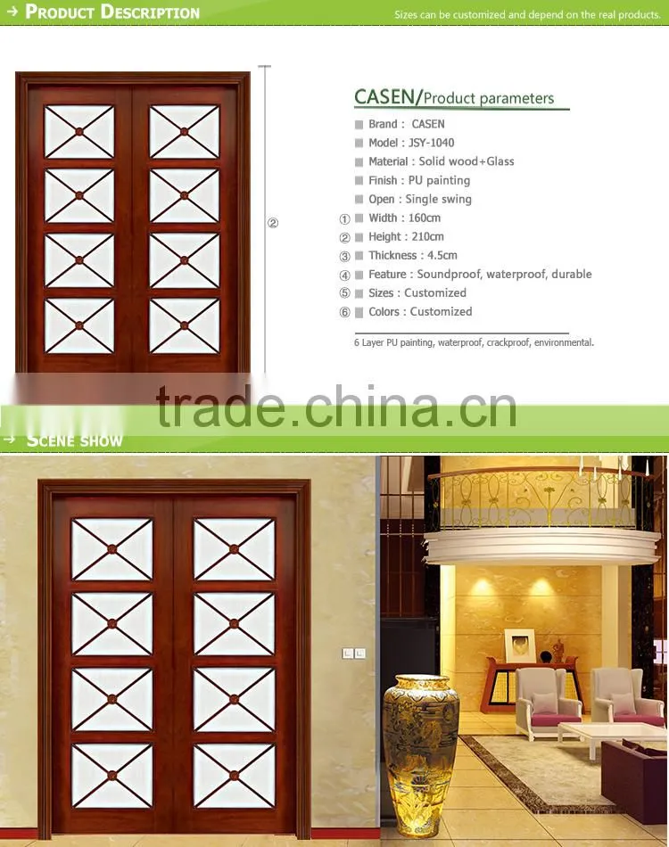 natural double swing walnut wooden balcony sliding glass door