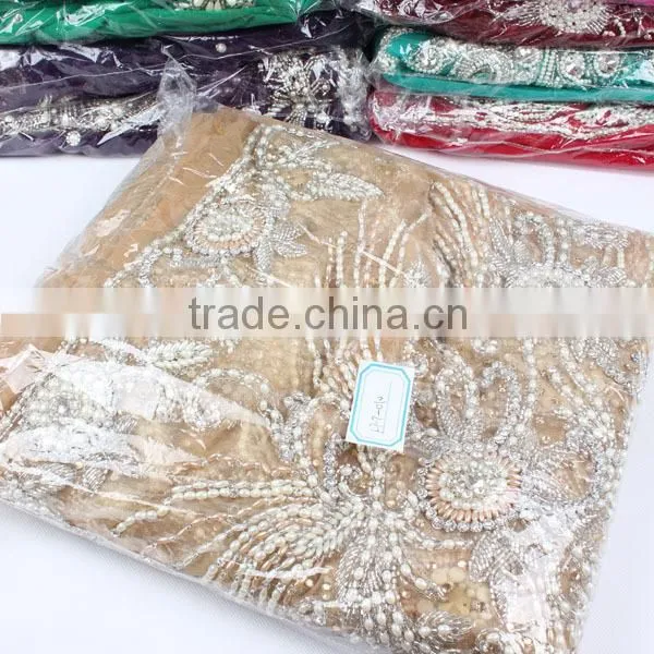 yellow beaded heavy stone Work Lehenga Party-Wear Sarees fabrics (KFT-010)
