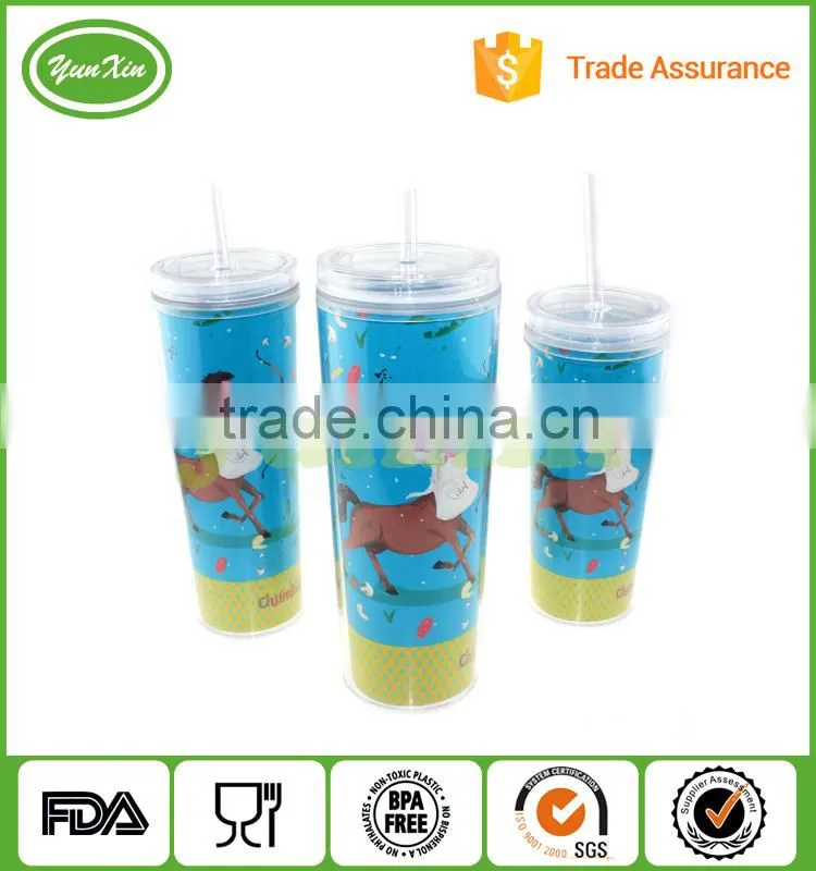 BPA free 500ML colorfull skinny tall Tumbler sippy cup with lid with straw