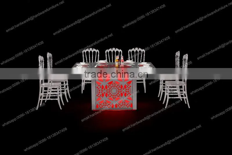 Square new model led light table dining room dining table with led light