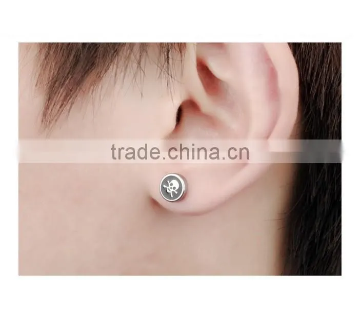 men collection trend round screw stainless steel skull earrings