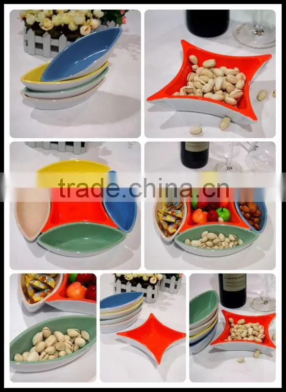 stoneware color glazed snack dish set with MDF tray plte