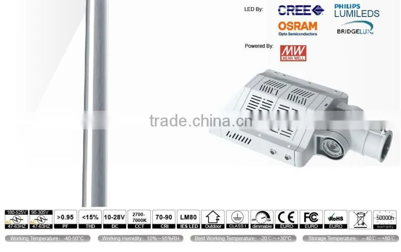 CE Rohs Adjustable Arm Meanwell Driver 100-140lm/W Different Beam Angle Modular Design 40W LED Street Light Manufacturer