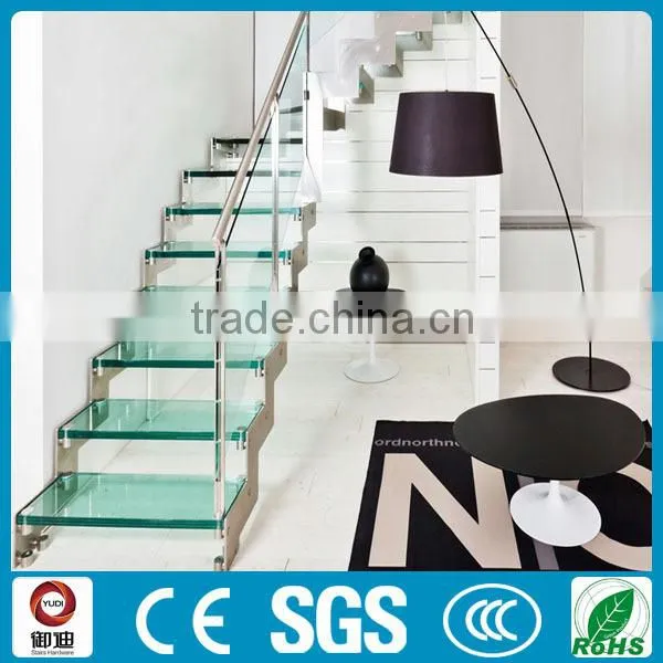 Modern design interior house use tempered glass floating staircase