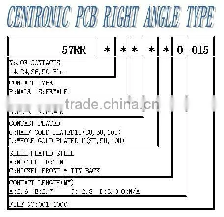 Centronics Right Angle DIP Solder Termination Connector PCB 90 degree Male Plug