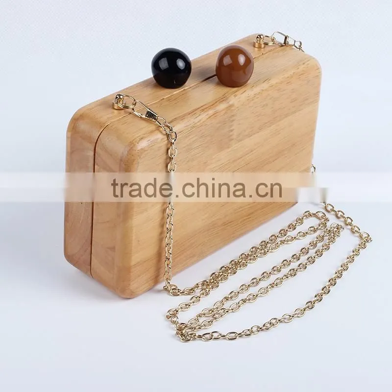 Girls Catwalks Funny Bag Wooden Jewelry Box Evening Bag Bridal Wood Clutch Bag Chain Shoulder Bag Mini Pouch Handbags