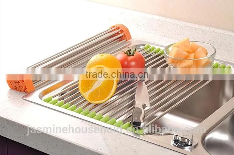 High Quality Over the Sink Multipurpose Roll Up Stainless steel silicone Dish Drying Rack
