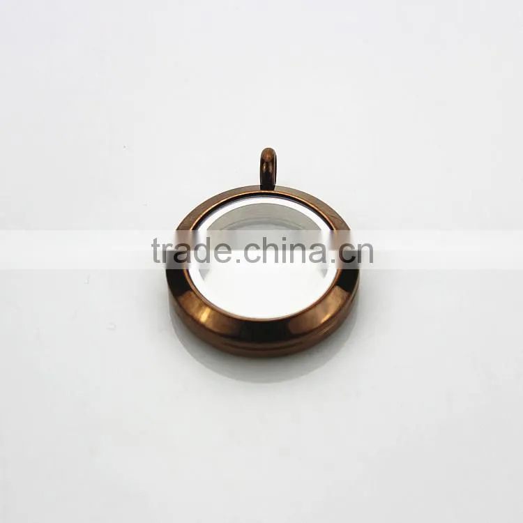 2015 Top Grade 316L Stainless Steel Screw Gold Plain 25mm Floating Glass Lockets Pendant