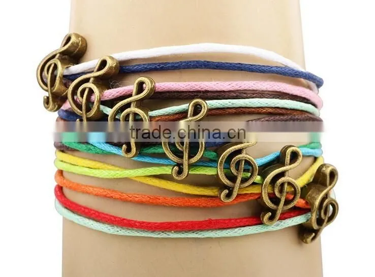 2016 Colourful multilayer rope bracelet with antique bronze bear charms