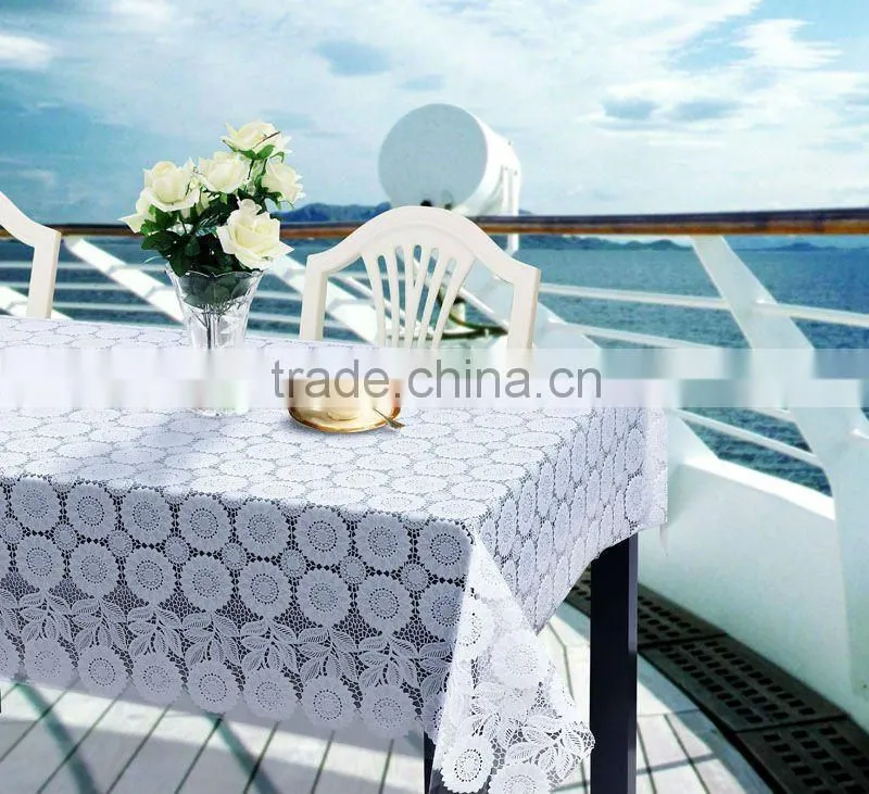 quality elegant floral printed white decorating PVC lace table cloth