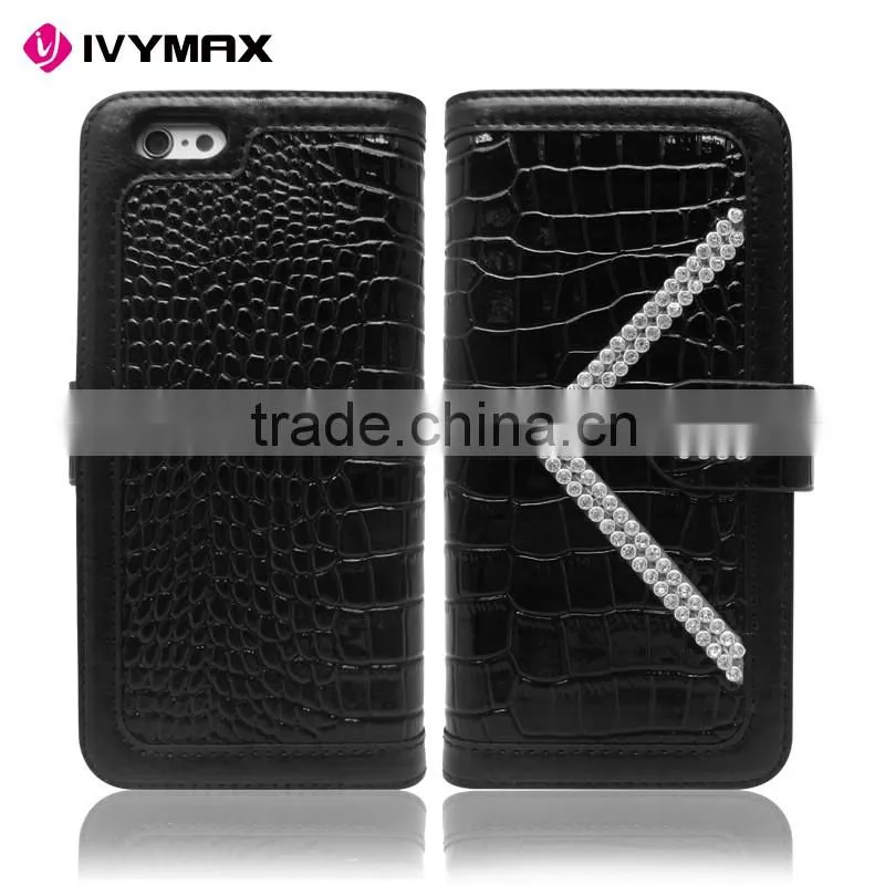 High Quality Luxury Crocodile Bling PU Leather Wallet Flip Pouch Cover Case Alligator Sparkle Wallet Case for Iphone 6