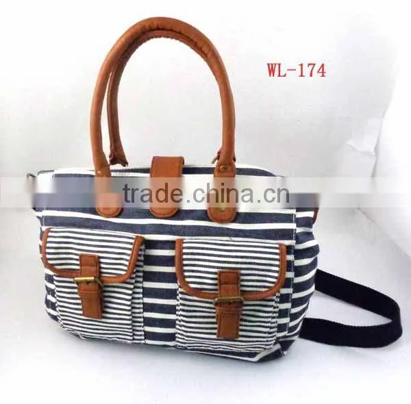 Mixed different navy stripe style canvas fabric travellers bags