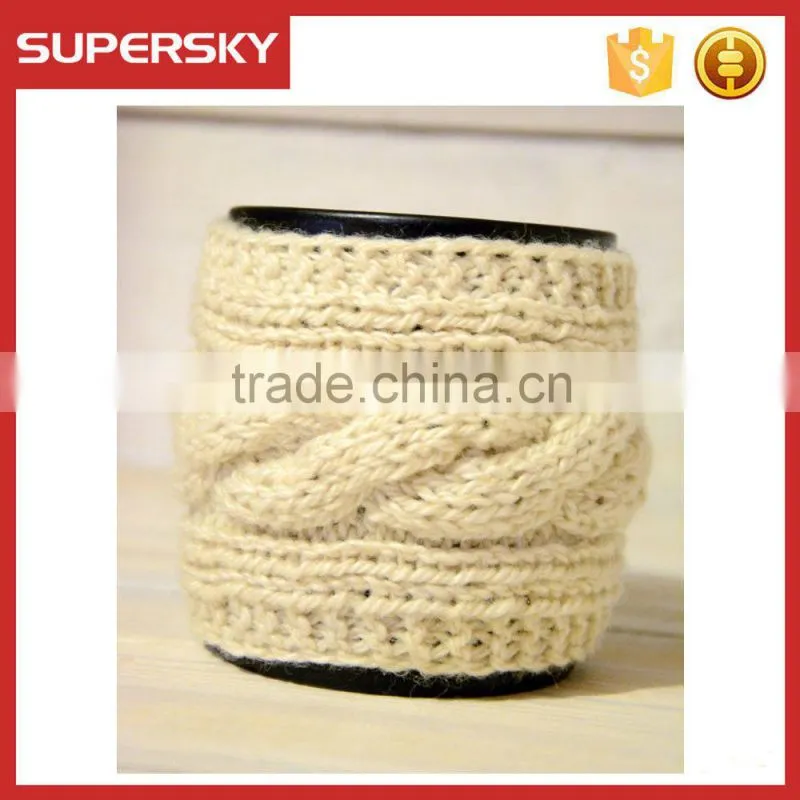 V-79 Cheap cable crochet mug sleeve warmmer cup mug sweater with anchor button