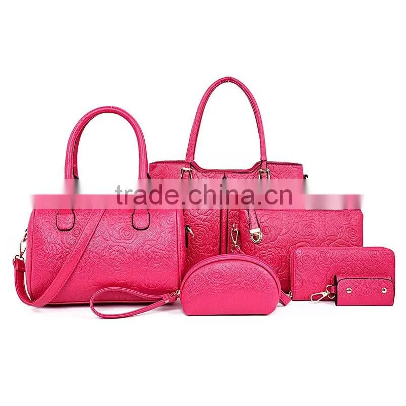 China Wholesale Handbags 2016 Woman Fashion 6 Pieces Leather Handbag Set